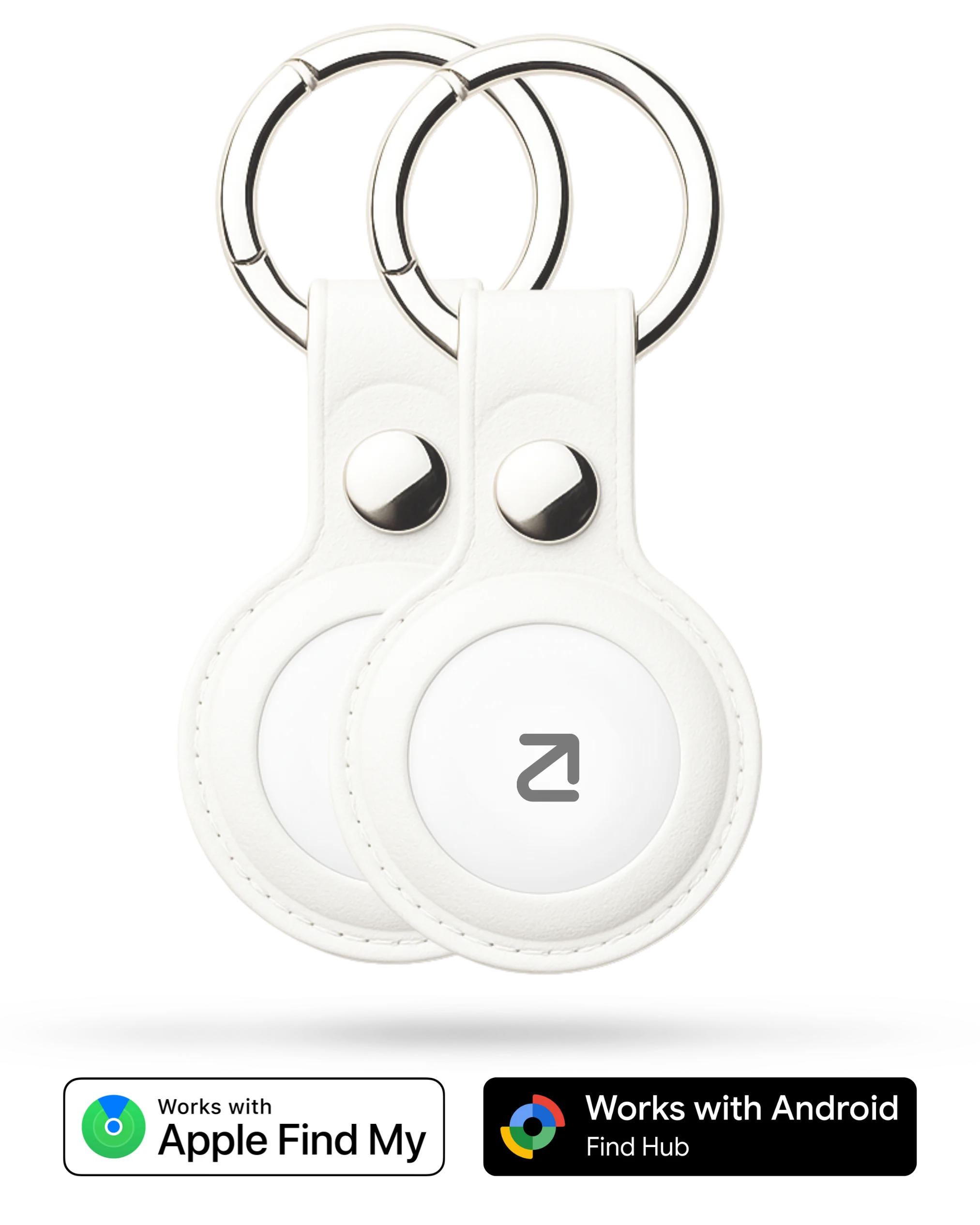 2 stuks Trag Tag - Apple & Android + Sleutelhanger Wit - Trag