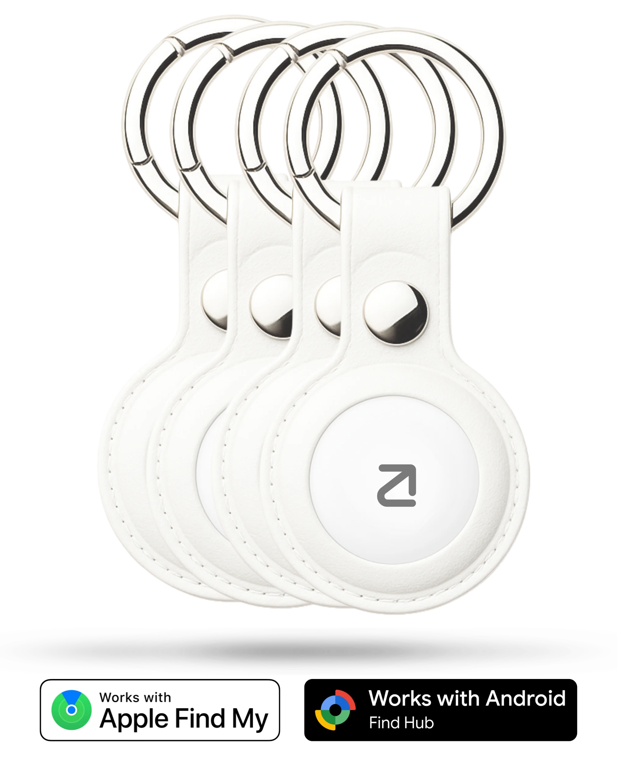 4 stuks Trag Tag - Apple & Android + Sleutelhanger Wit - Trag