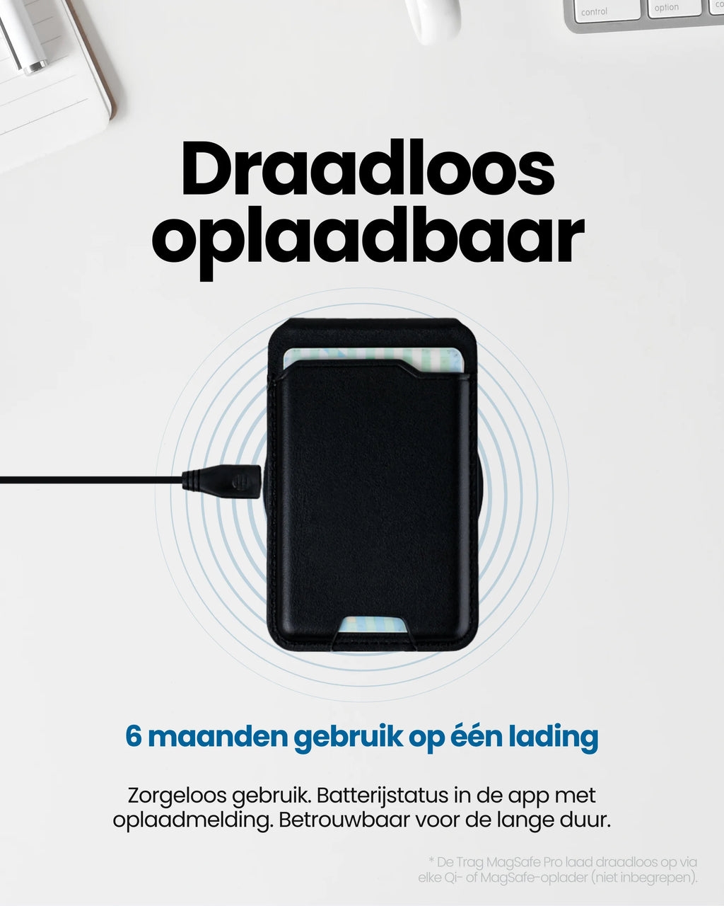 Trag MagSafe Wallet - Apple Find My- traceerbare Bluetooth wallet met draadloos oplaadbare batterij
