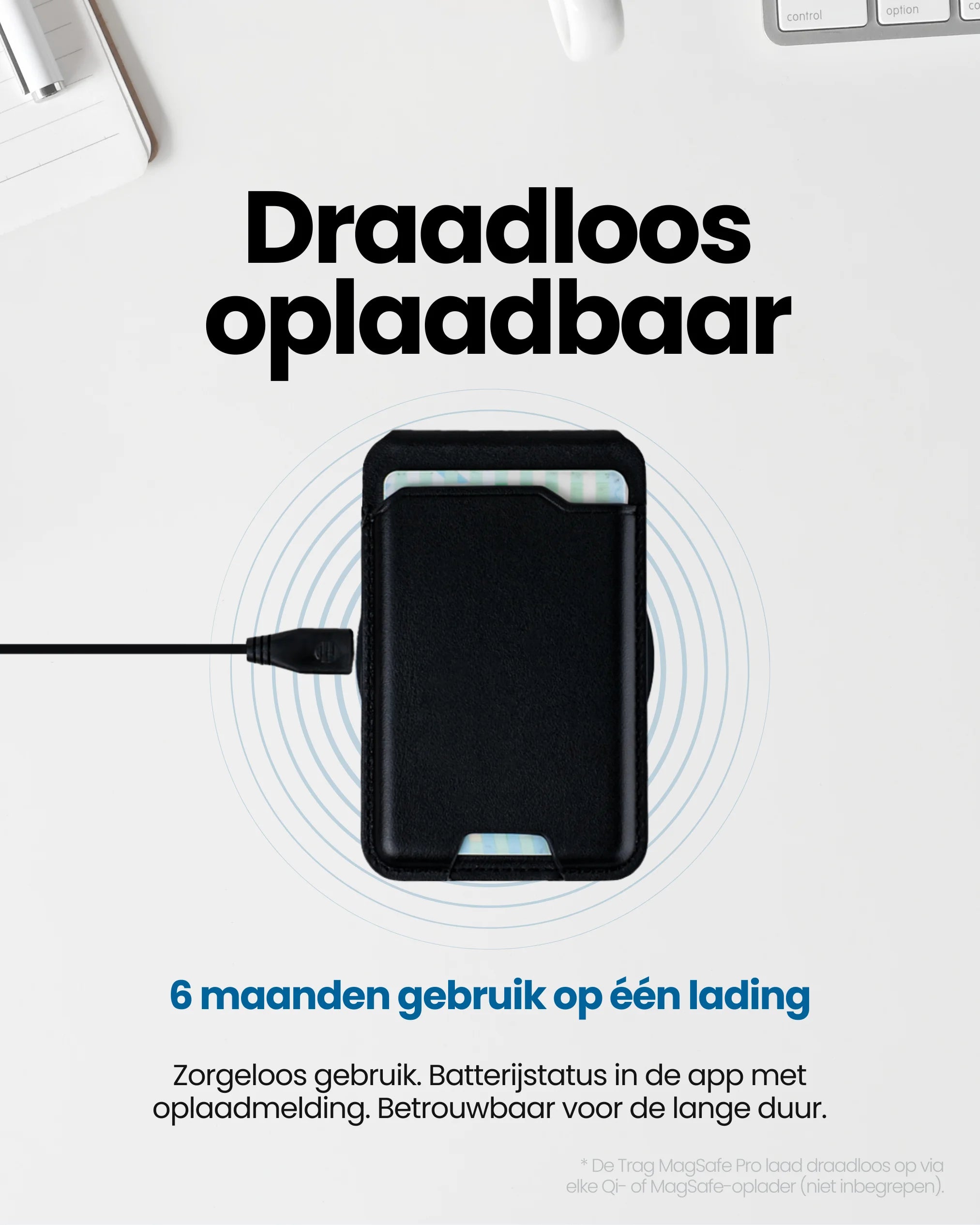 Trag MagSafe Wallet - Apple Find My- traceerbare Bluetooth wallet met draadloos oplaadbare batterij