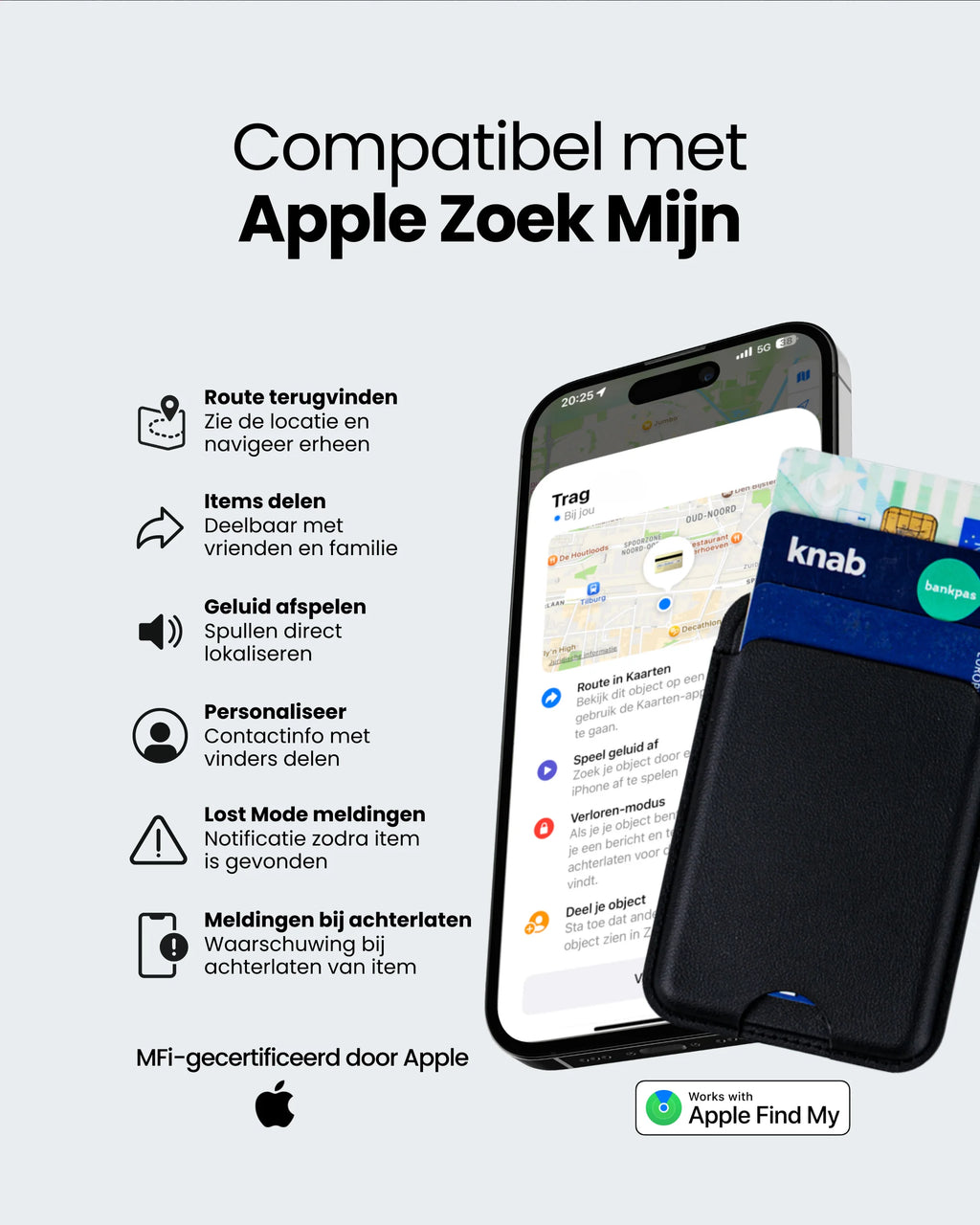 MagSafe Wallet Small - Apple Find My - Trag - traceerbare portemonnee die werkt op het Apple Zoek Mijn netwerk
