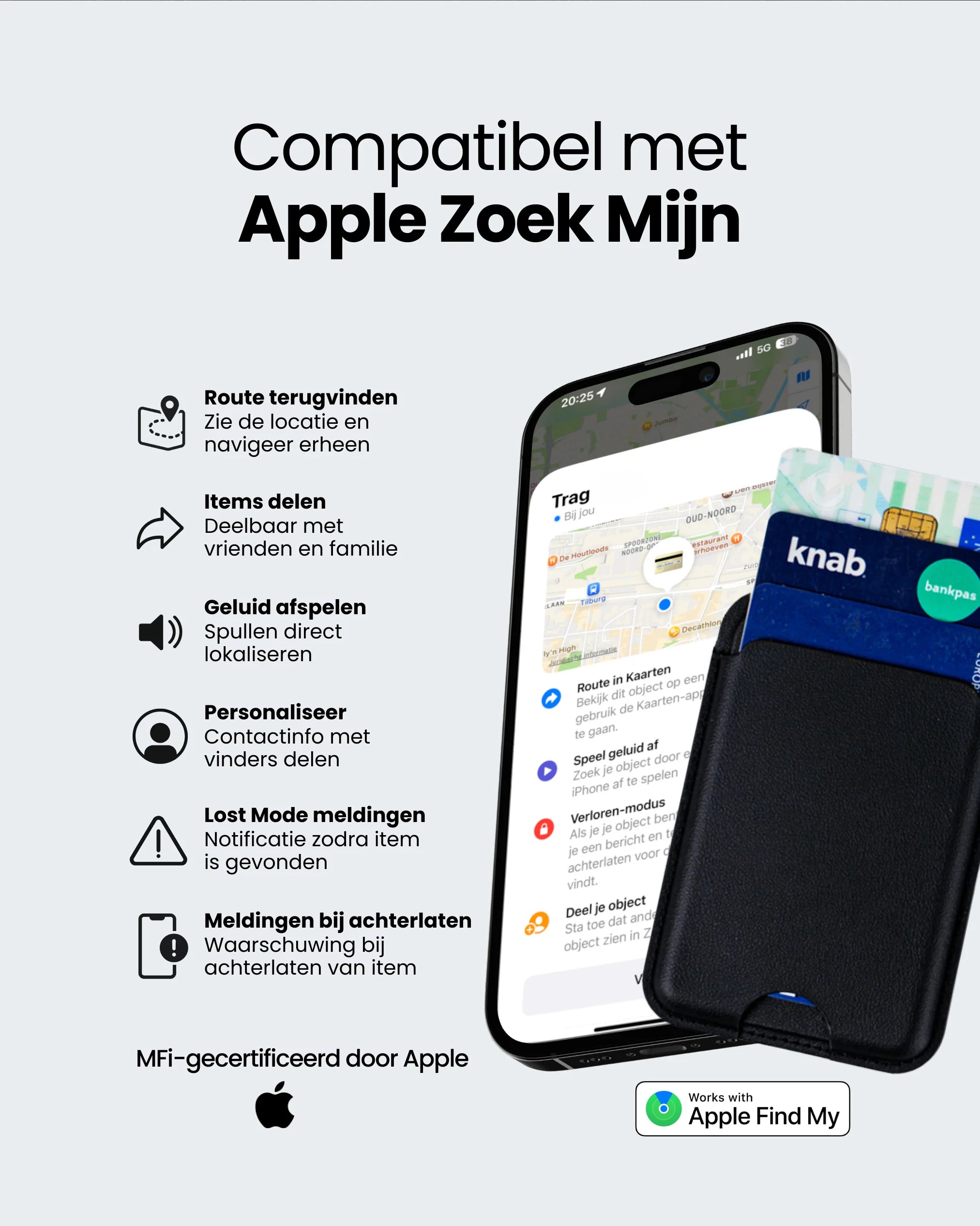 MagSafe Wallet Small - Apple Find My - Trag - traceerbare portemonnee die werkt op het Apple Zoek Mijn netwerk