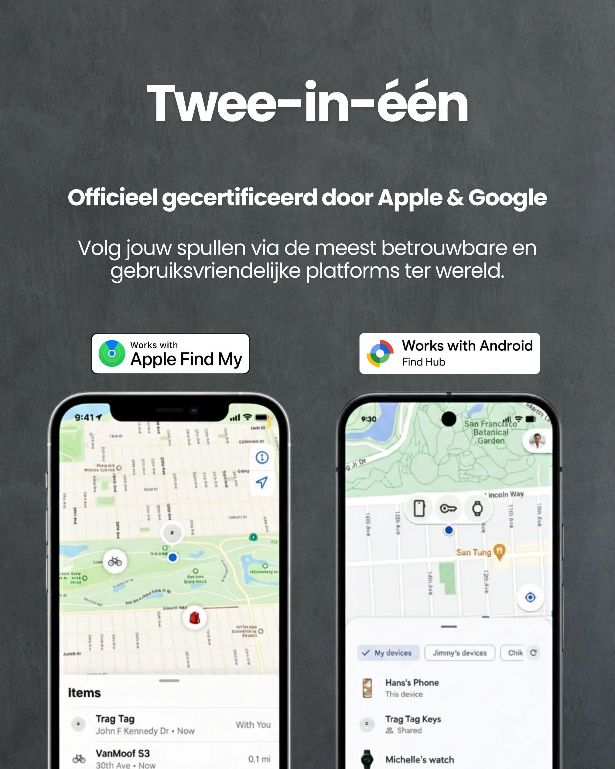 Trag Tag - Apple & Android + Officieel gecertificeerde tracker voor Apple en Android apparaten