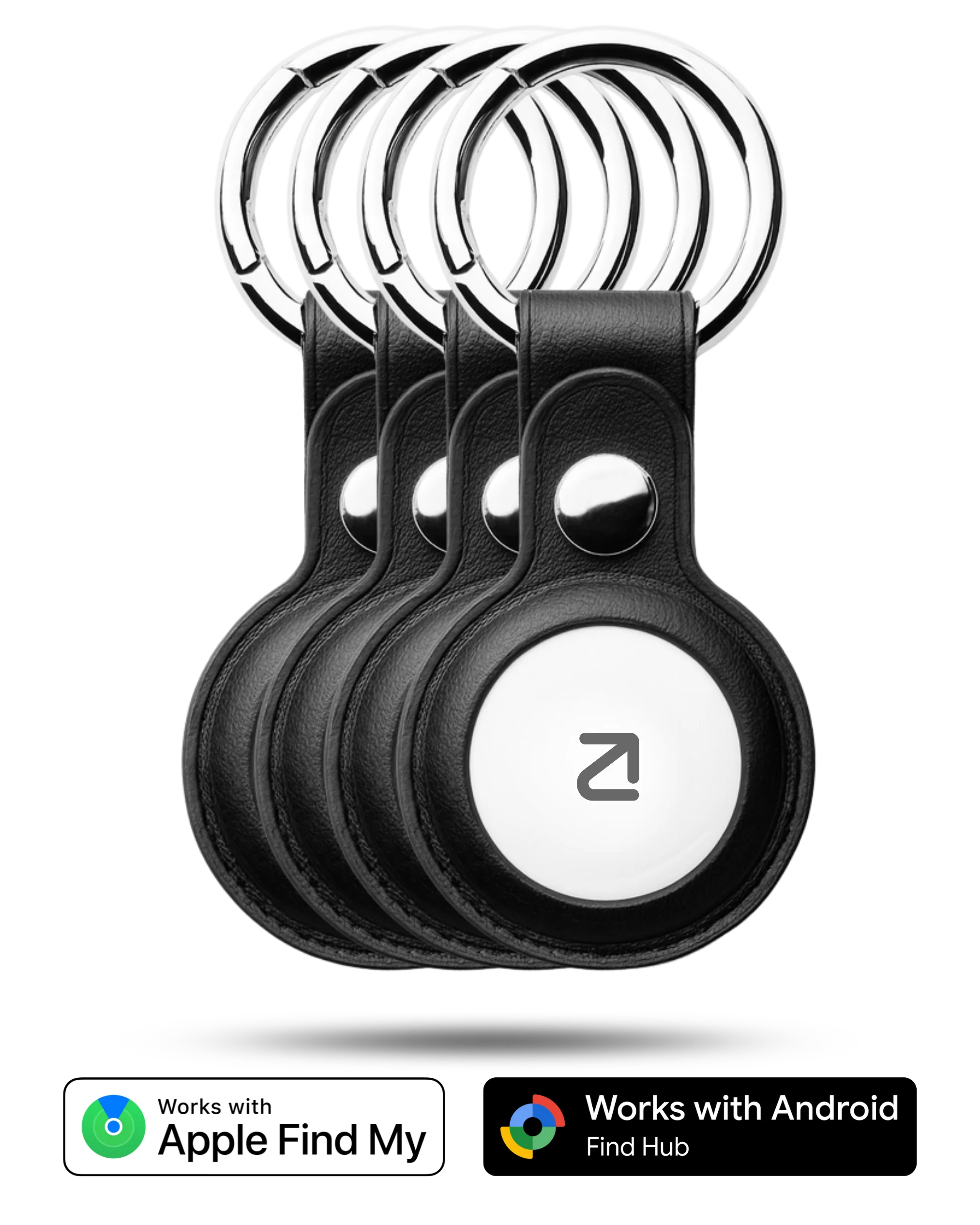 4 stuks Trag Tag - Apple & Android + Sleutelhanger zwart - Trag