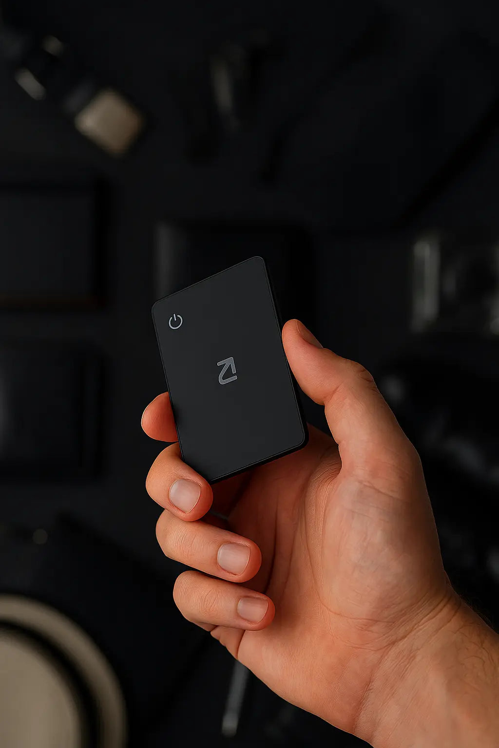 Trag card in hand with dark background