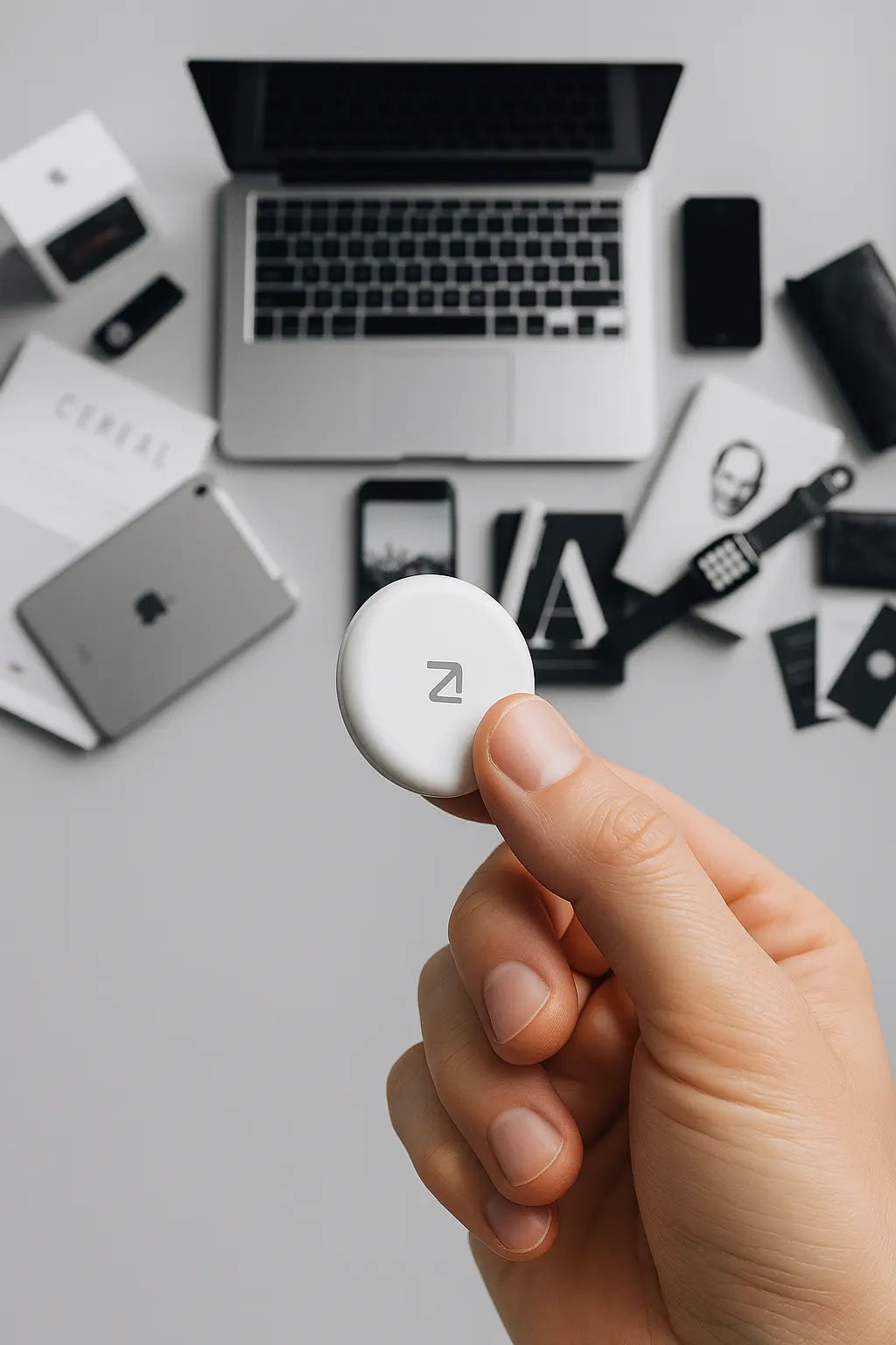 trag tag and apple products black and white
