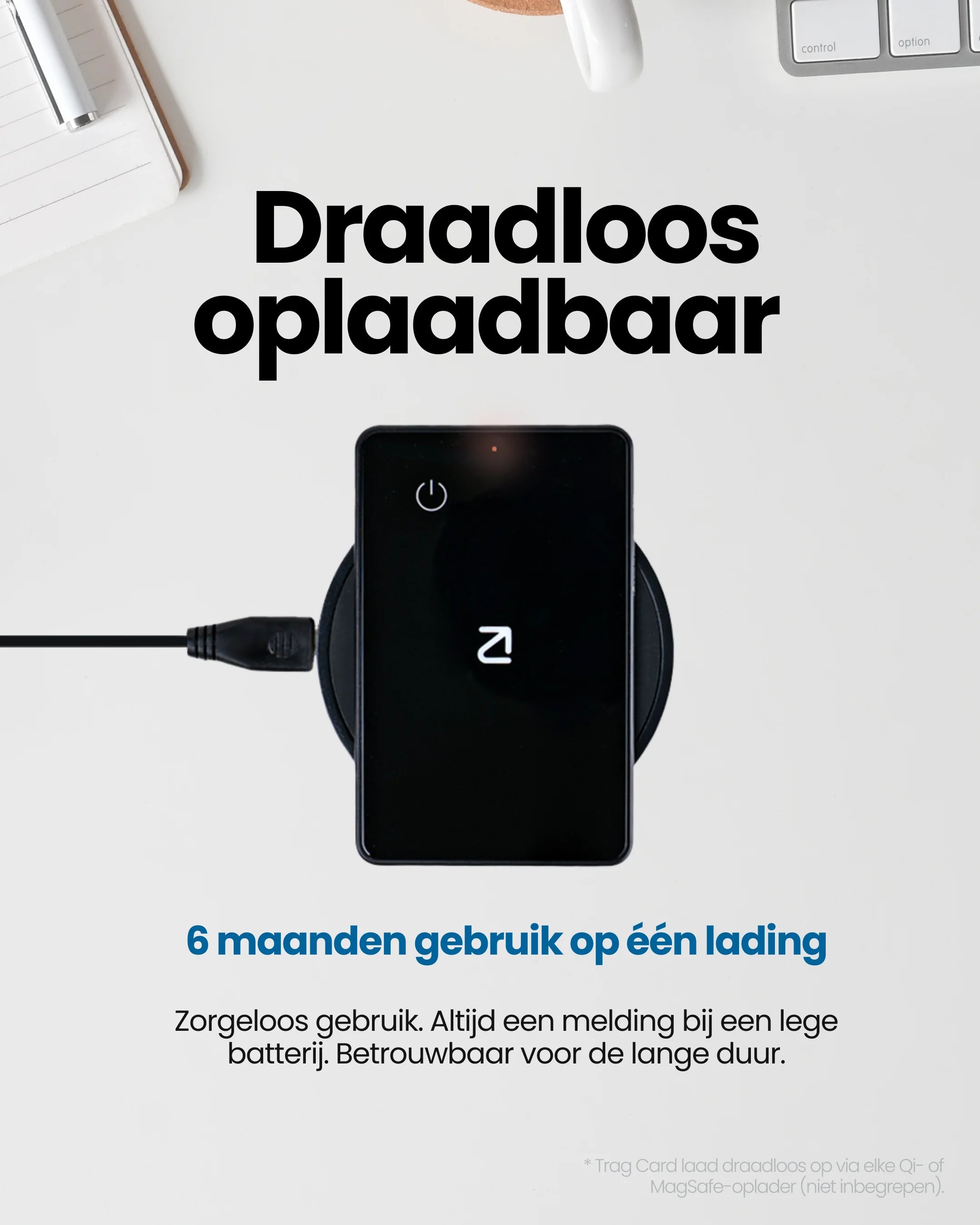 Trag Card - Apple Wallet Tracker - Trag - Draadloos oplaadbaar - 6 maanden gebruik op één lading